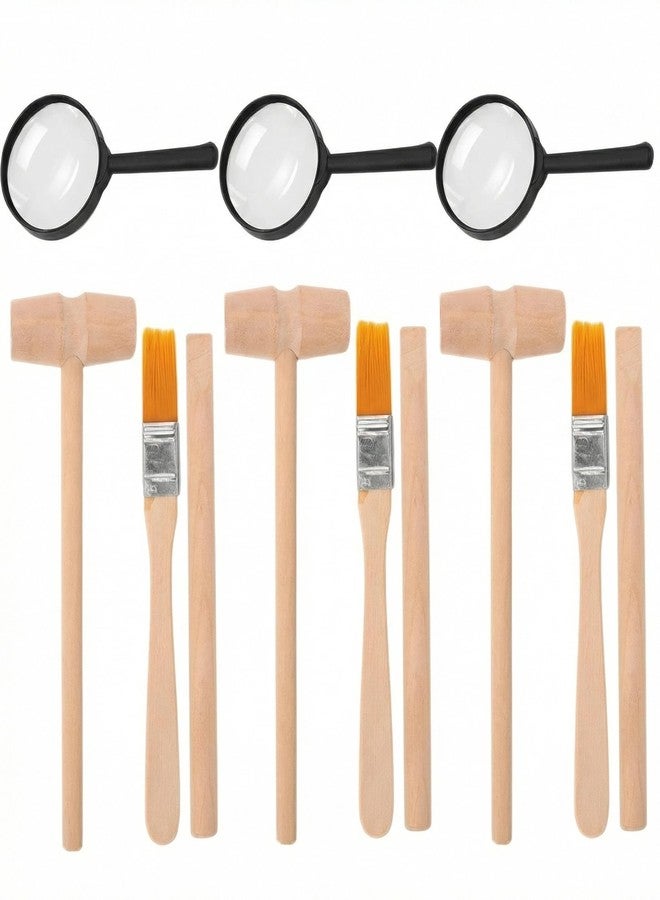 JOINPAYA Archaeological Excavation Tools for Kids: 3 Sets Dinosaur Fossil Digging Kits with Mini Hammer Chisel Brush Scraper and Magnifier Science Kits for Dino Eggs and Gem Dig - Image 1